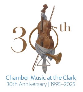 30th Anniversary of Chamber Music at the Clark featuring violin image from the Clark Library's vestibule